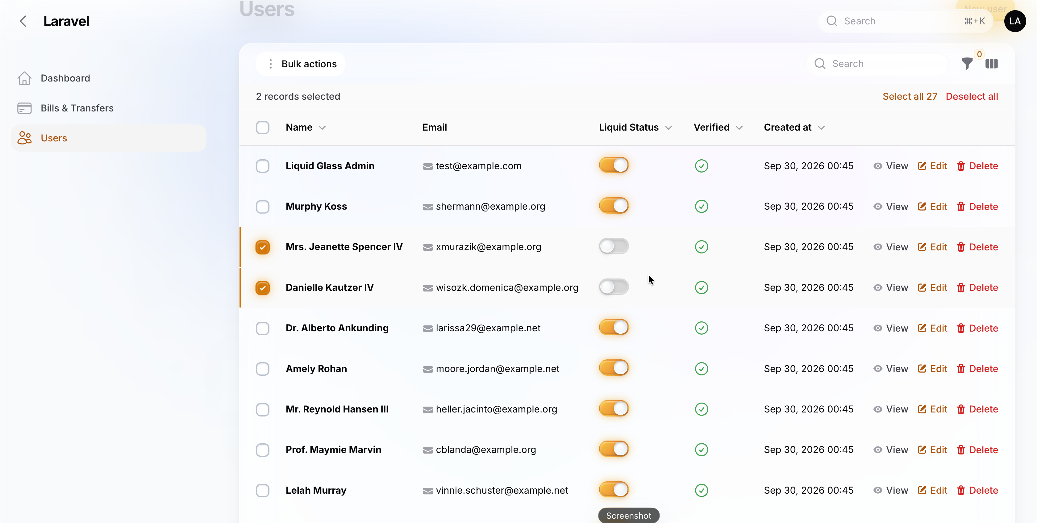 Users Table - Light Mode