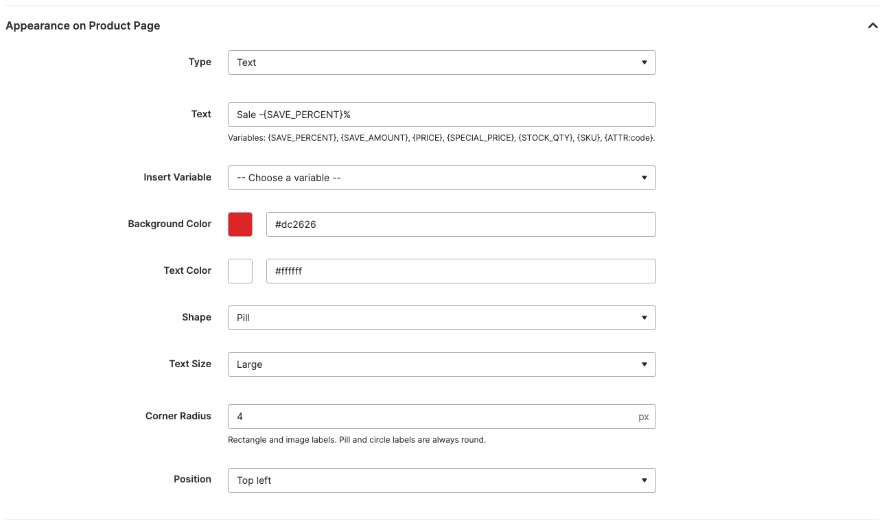 Appearance section