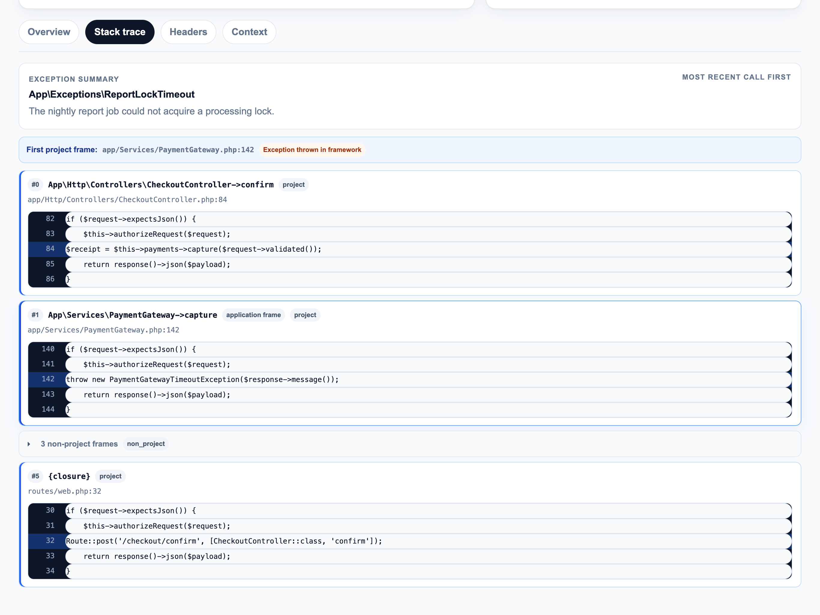 Smart stack trace