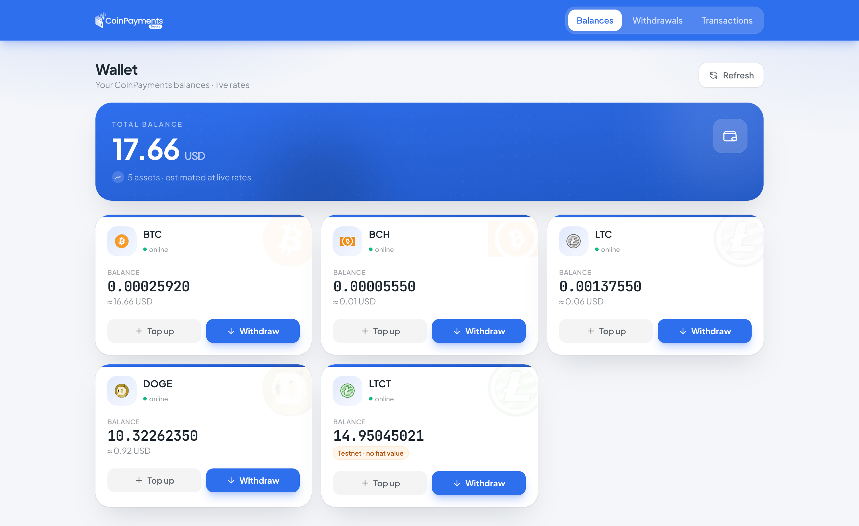Wallet dashboard