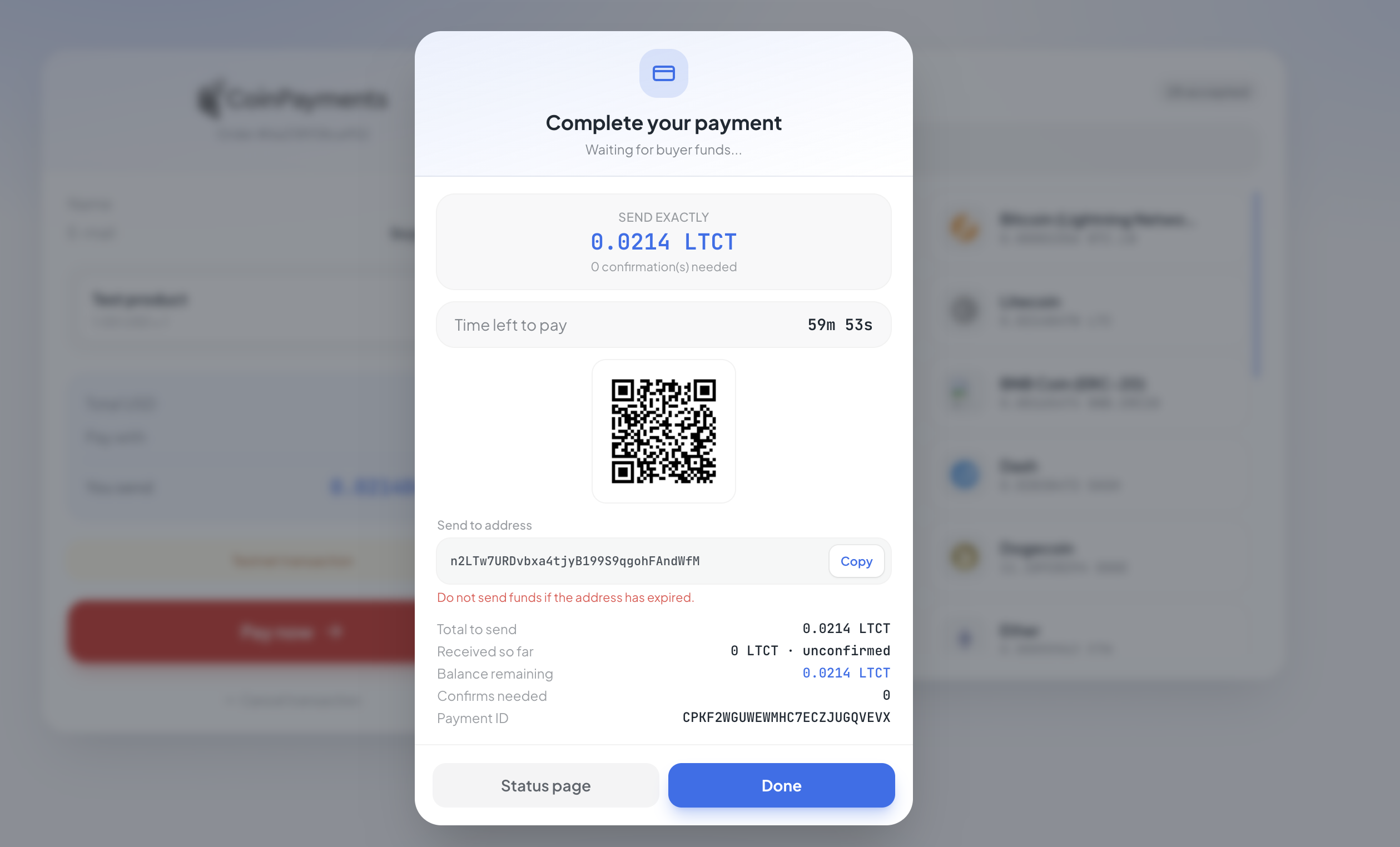 Payment modal