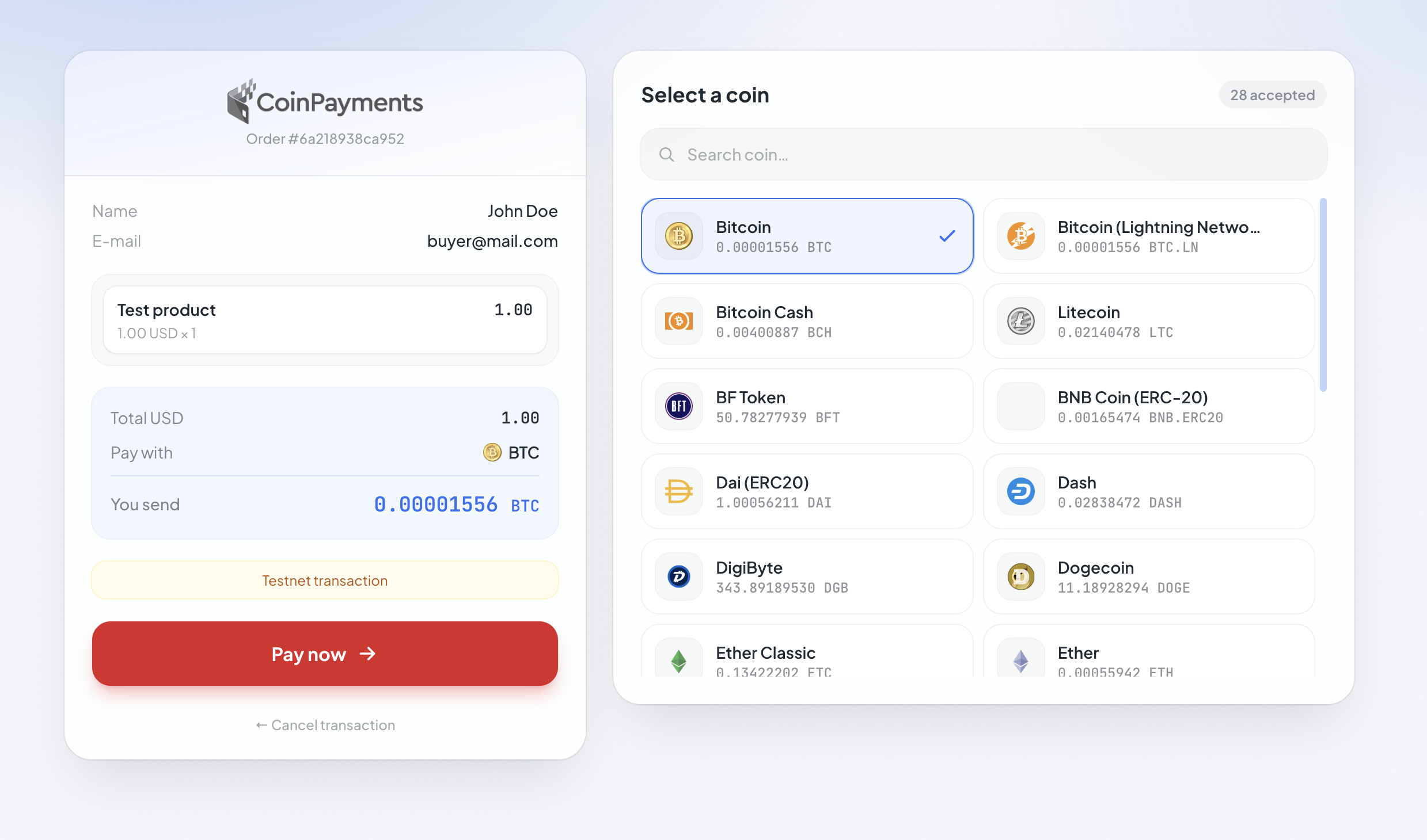 Checkout page
