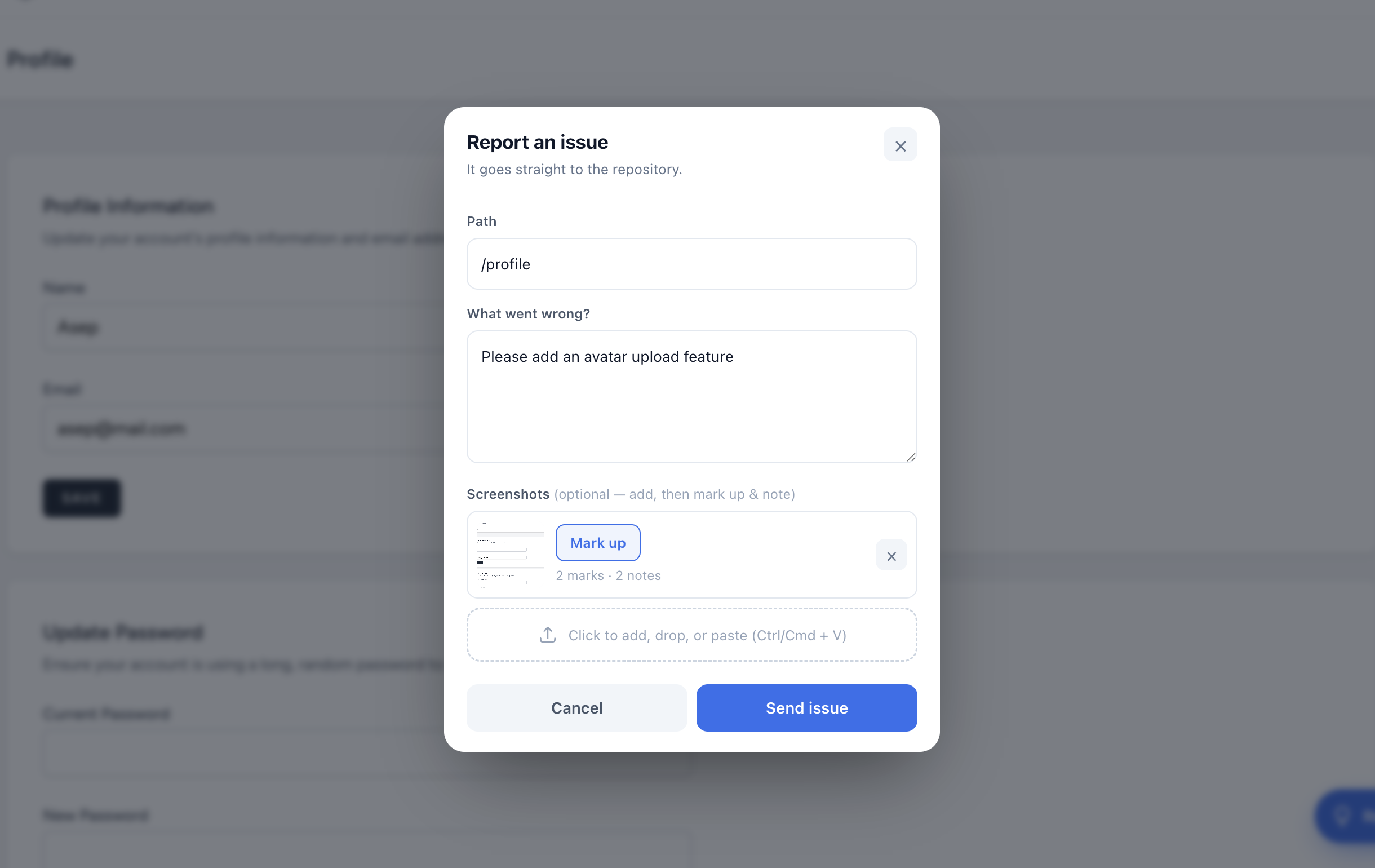 The report form a client sees on any page