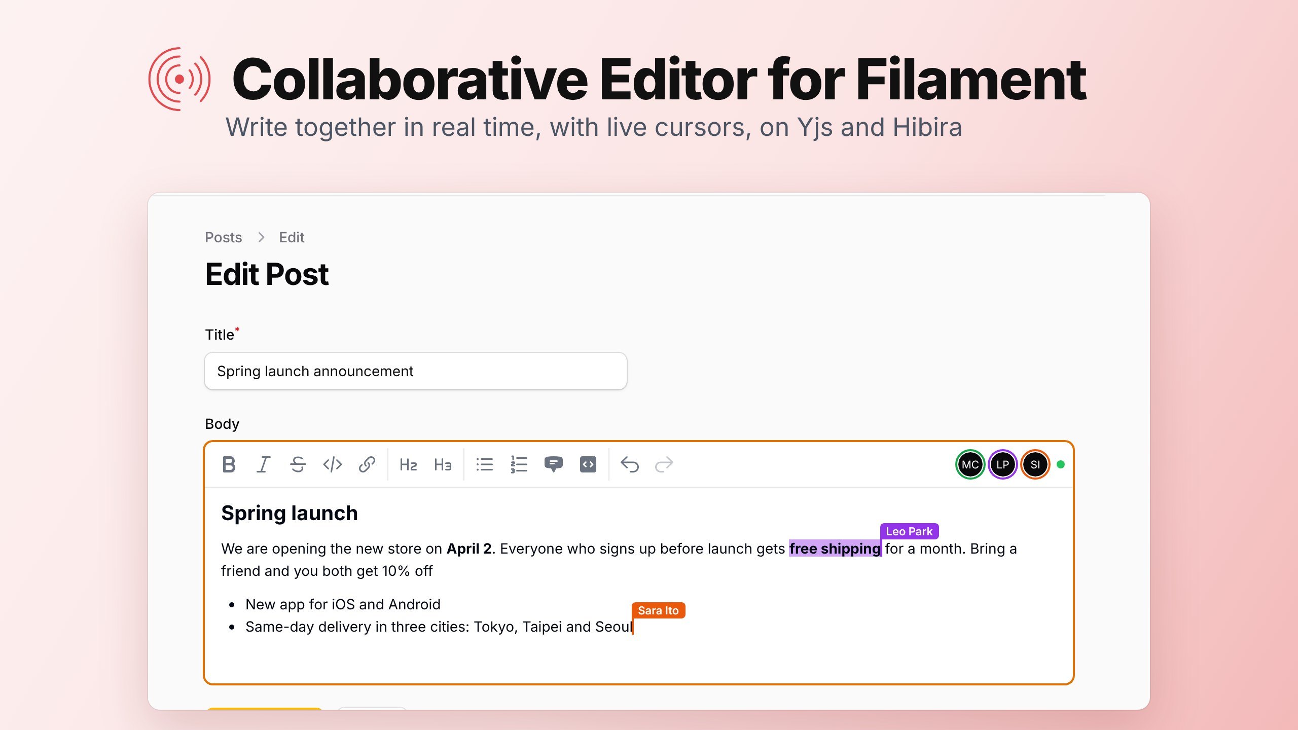 Collaborative Editor for Filament