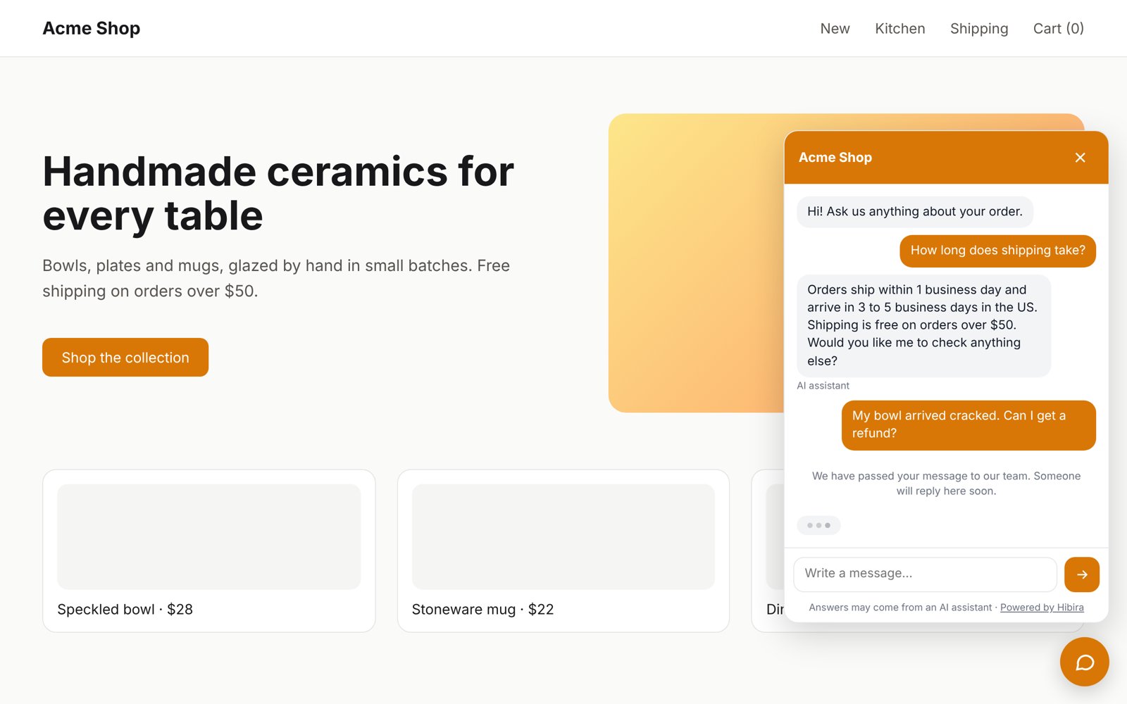 Chat widget on a website