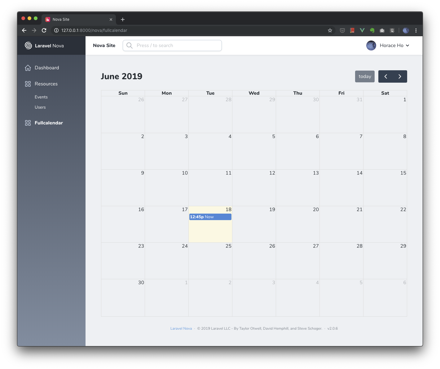 Laravel Nova Fullcalender