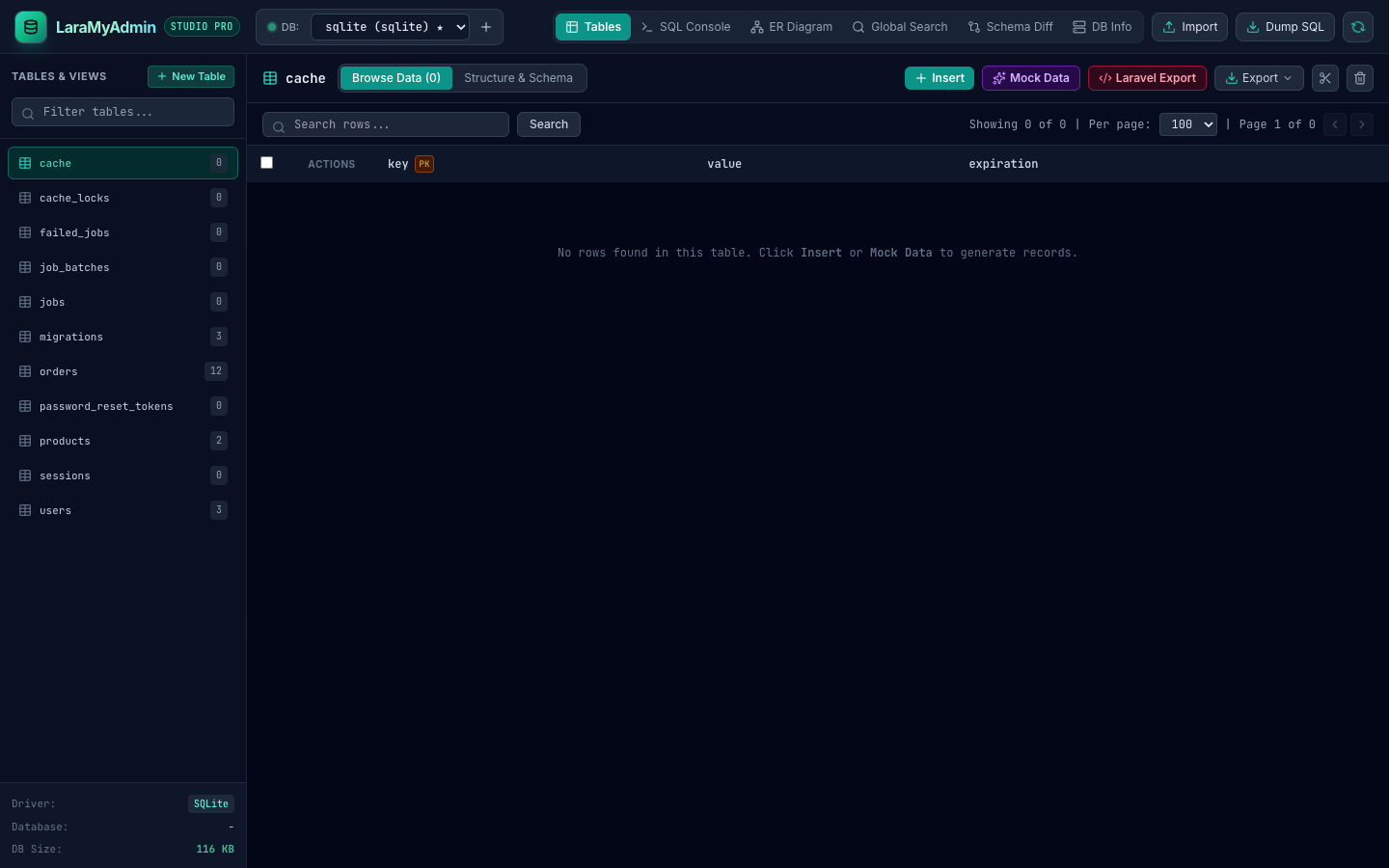 LaraMyAdmin Studio Pro Live Screenshot