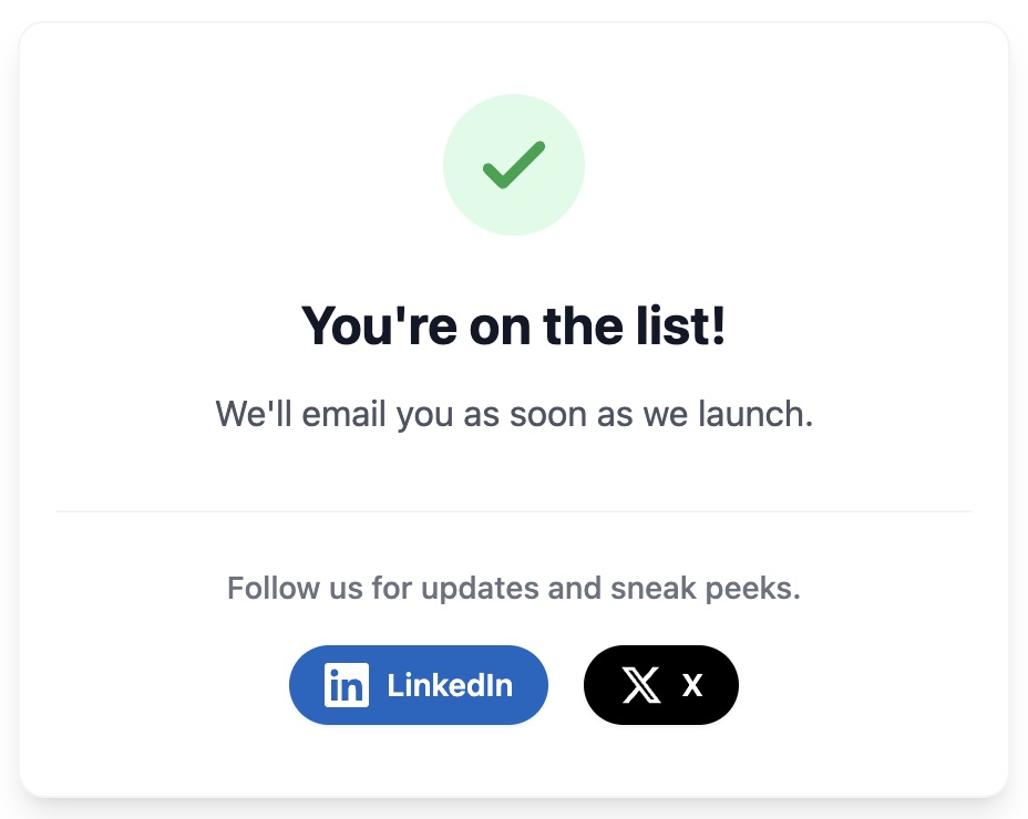 Success Message with Social CTAs