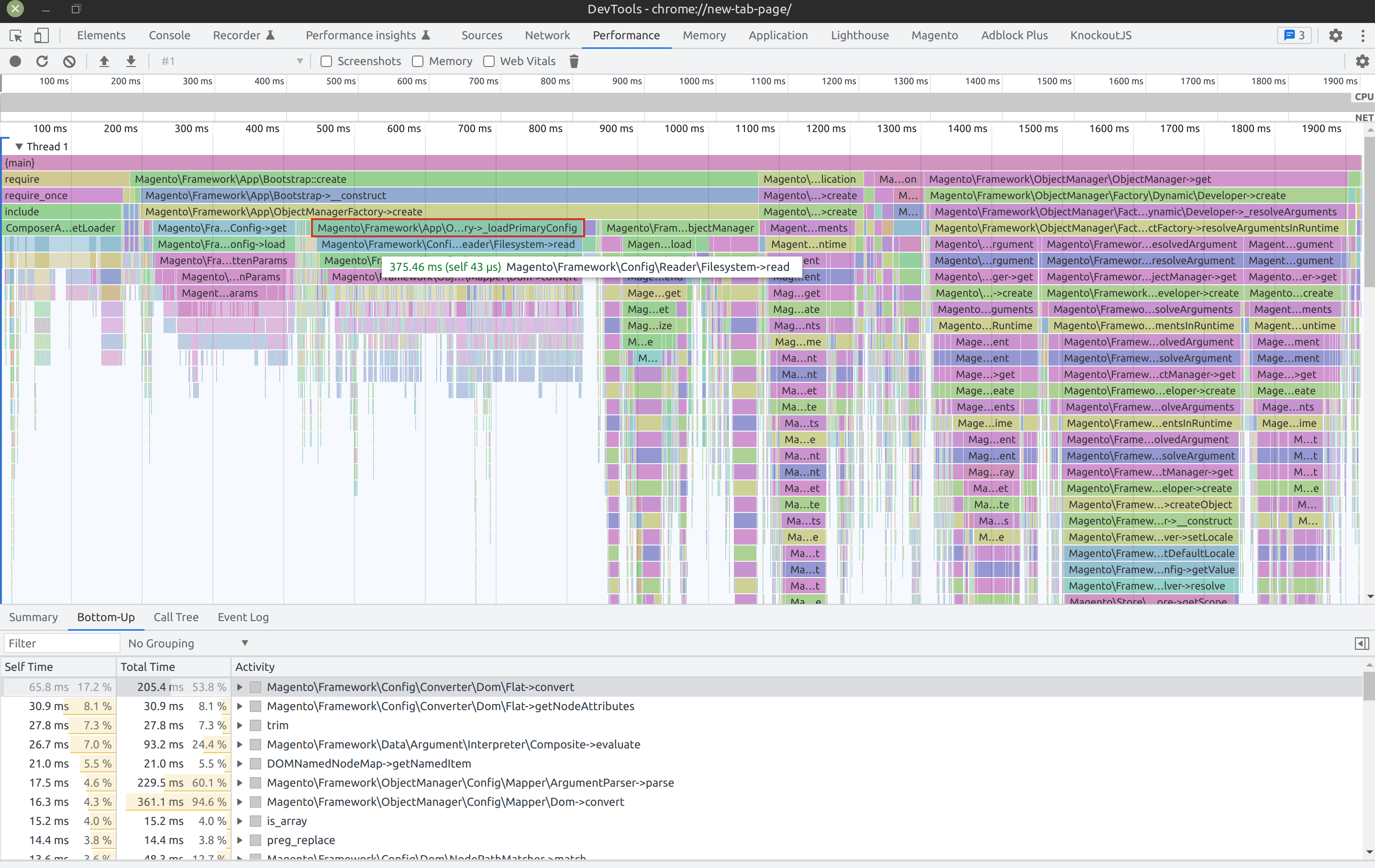 PHP trace dump as timeline view for Magento 2 in Chrome performance tab
