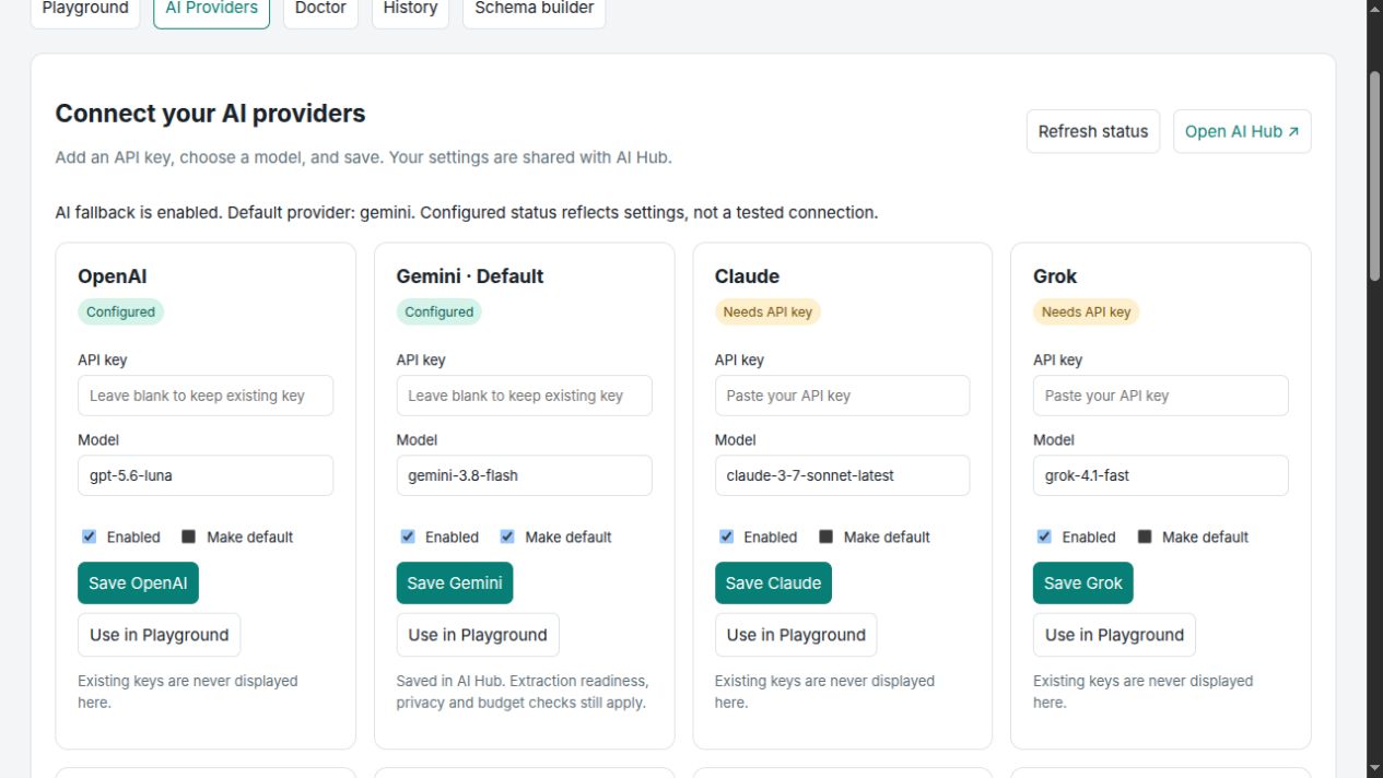 AI provider API key and model configuration inside OCR Studio