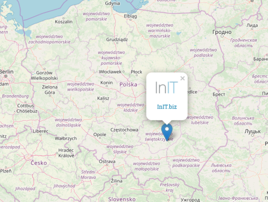 Custom marker popup with inIT.biz logo