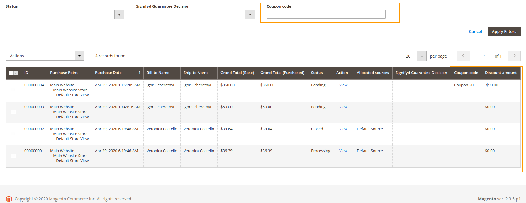 Order Grid View