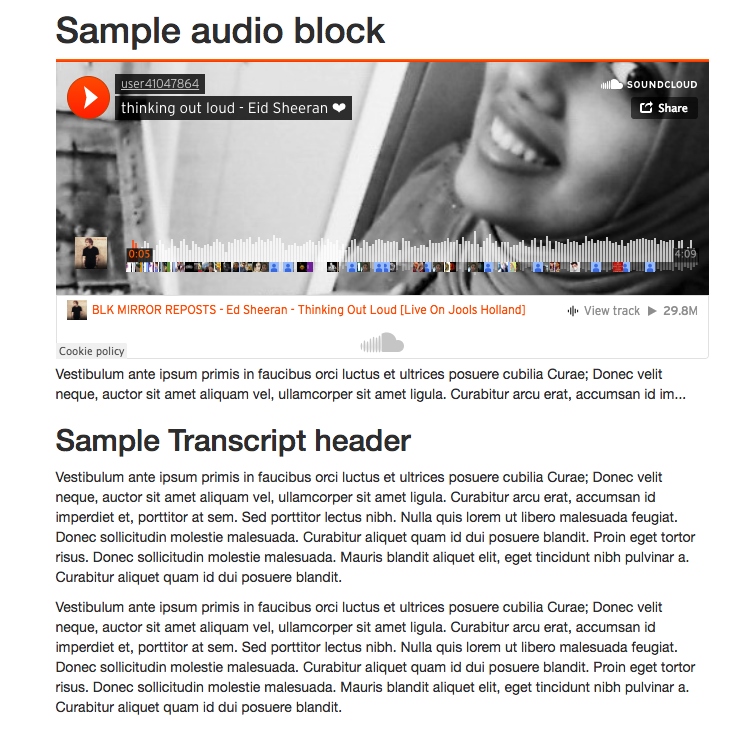 Front End sample of a Audio Element - embed