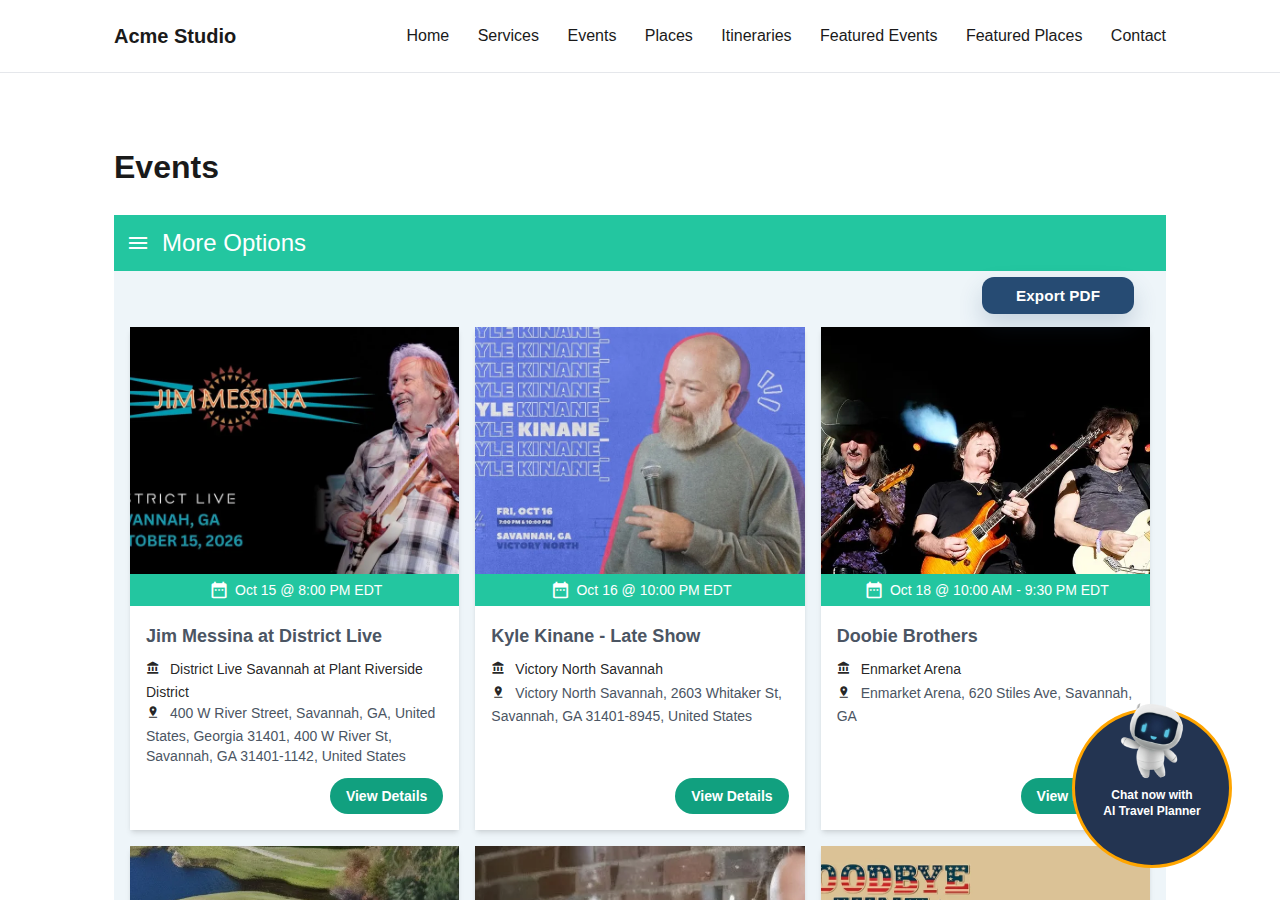 Events listing