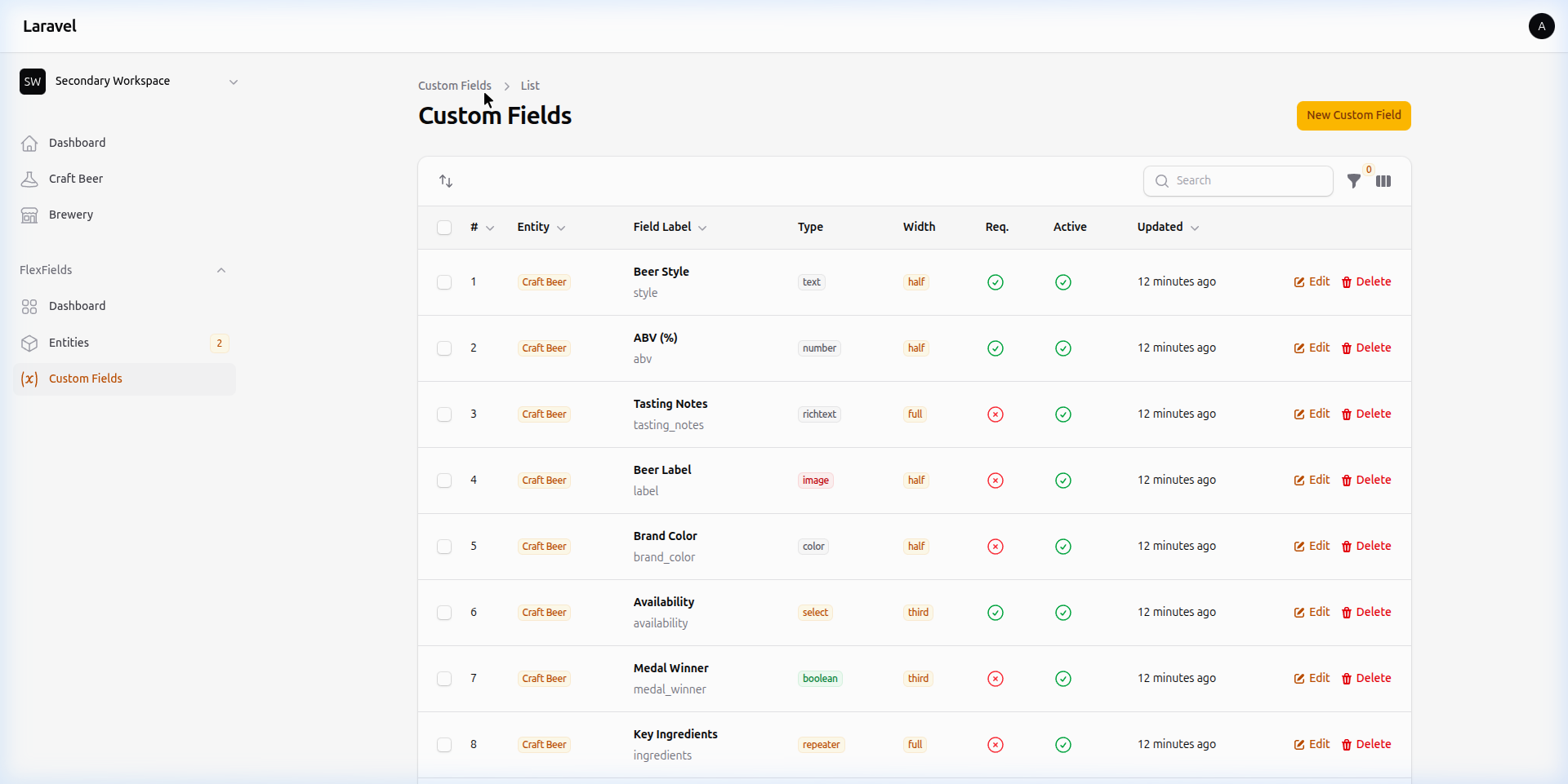 Custom Fields Screenshot