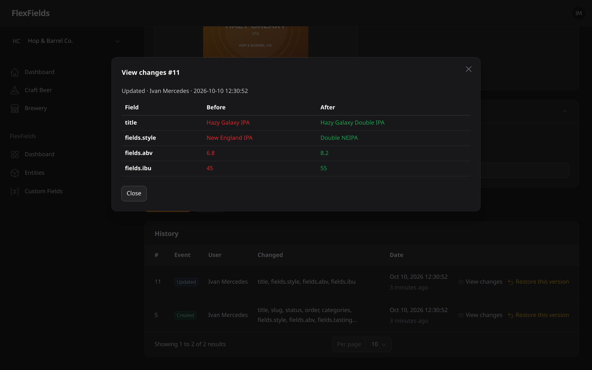 History Screenshot