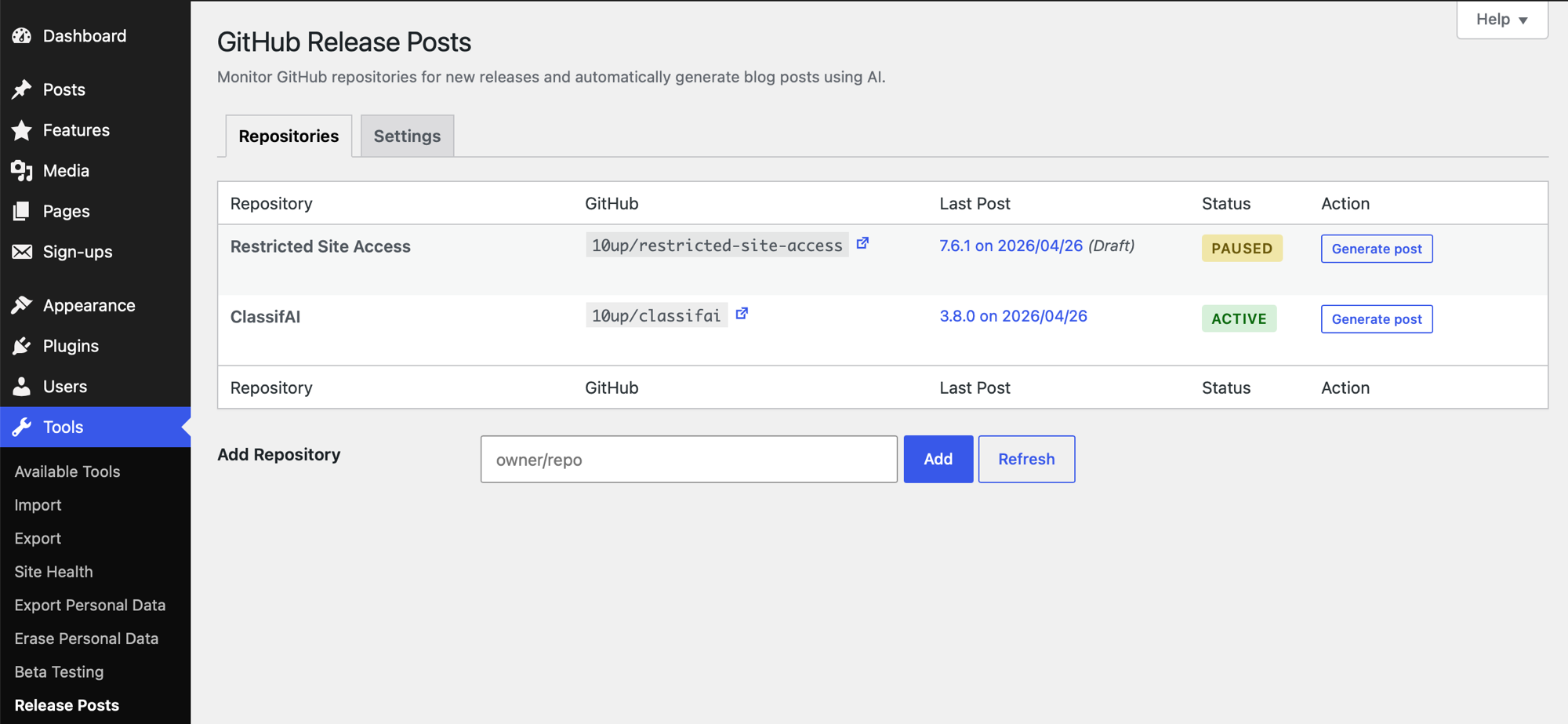 Repositories tab