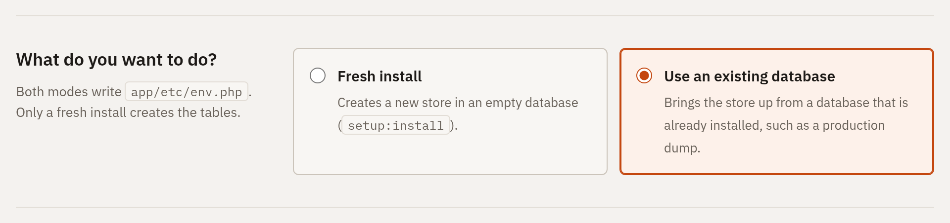 Existing database mode