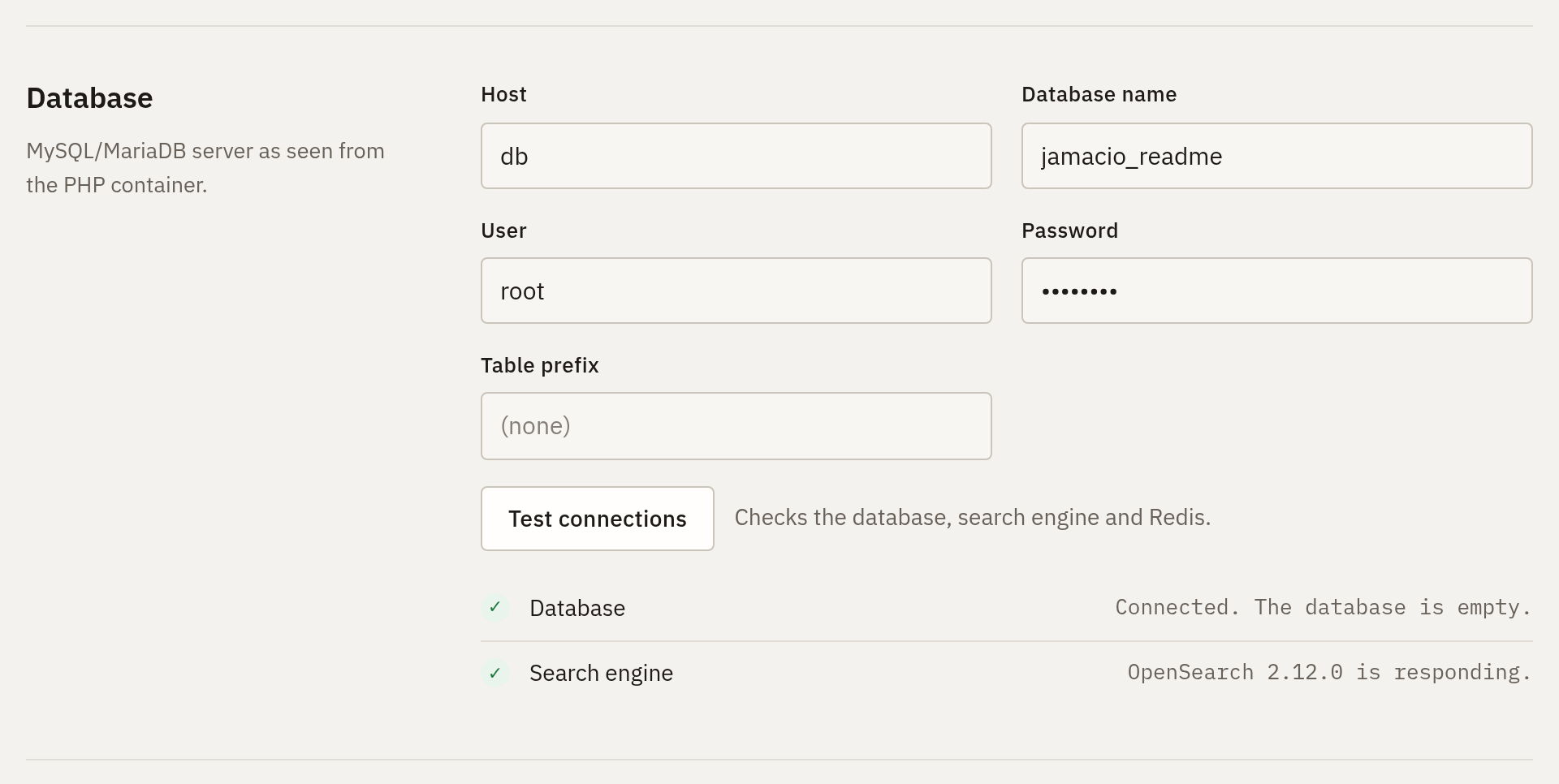 Database and connection test