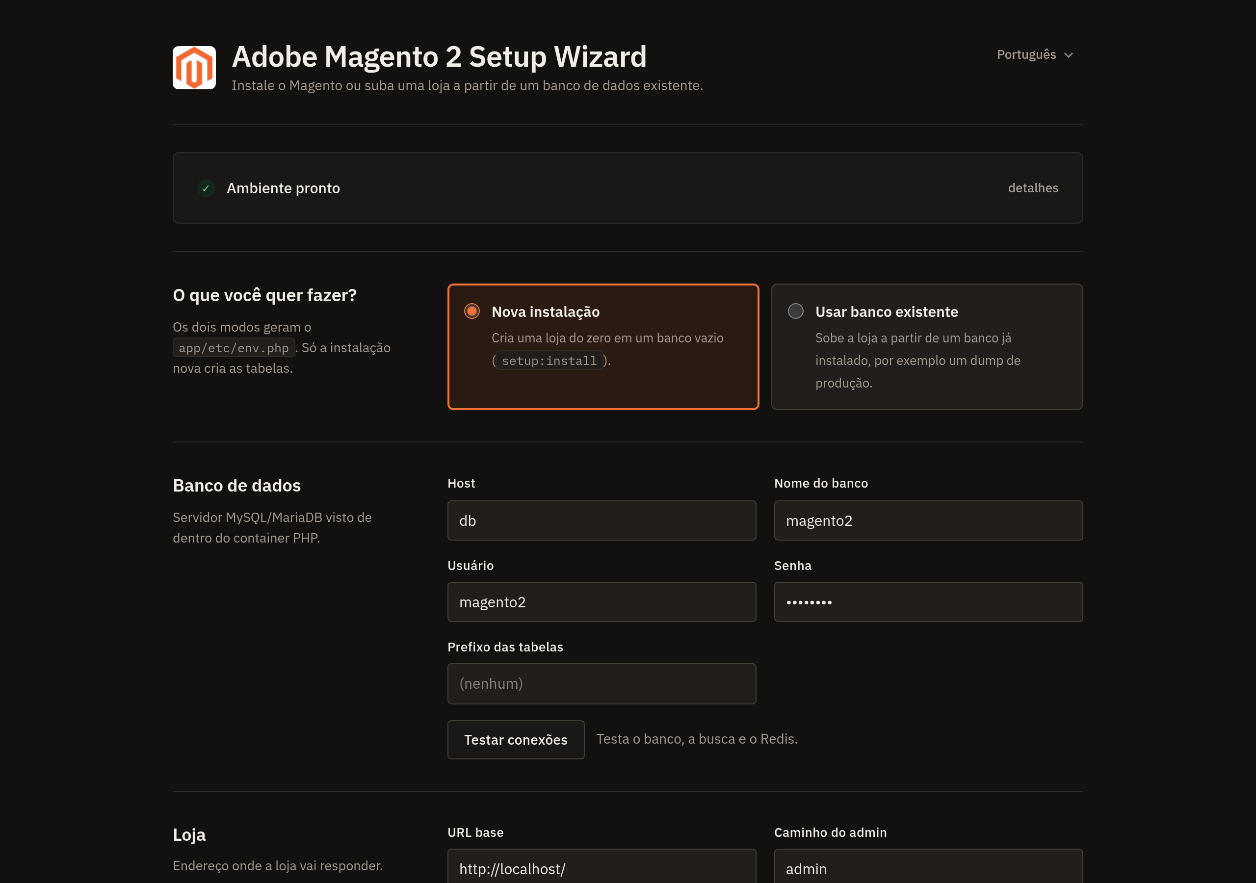 Portuguese, dark theme