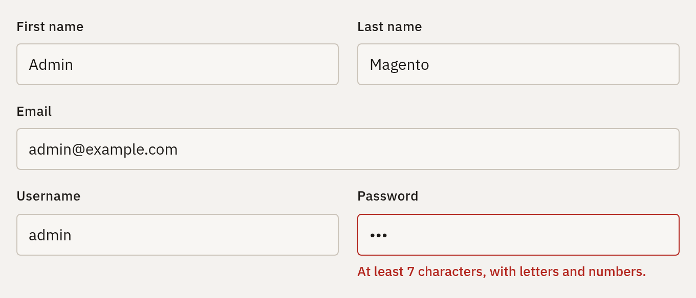 Validation of the admin password