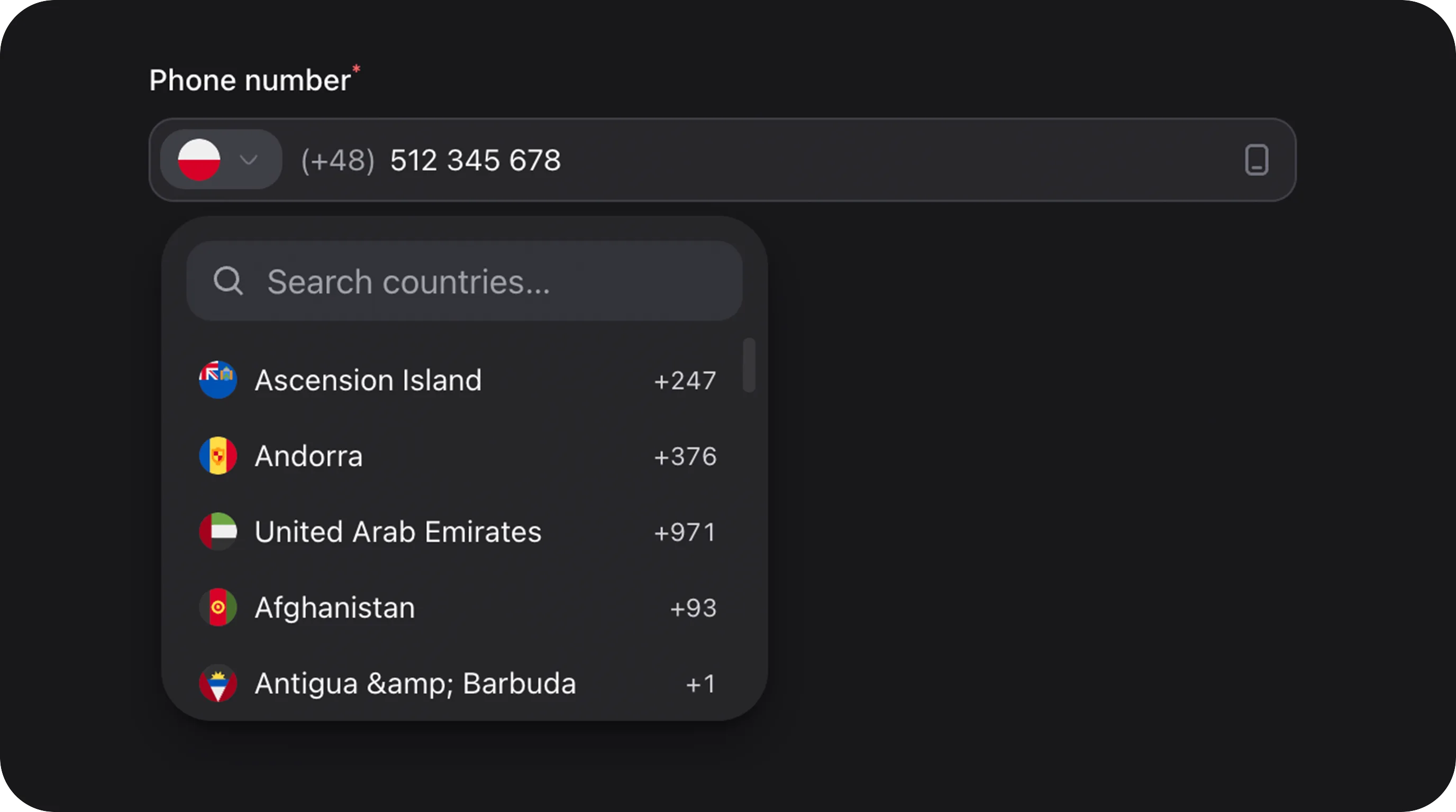 PhoneField - International phone number input field with country flag selectors, calling code auto-detection, and libphonenumber validation