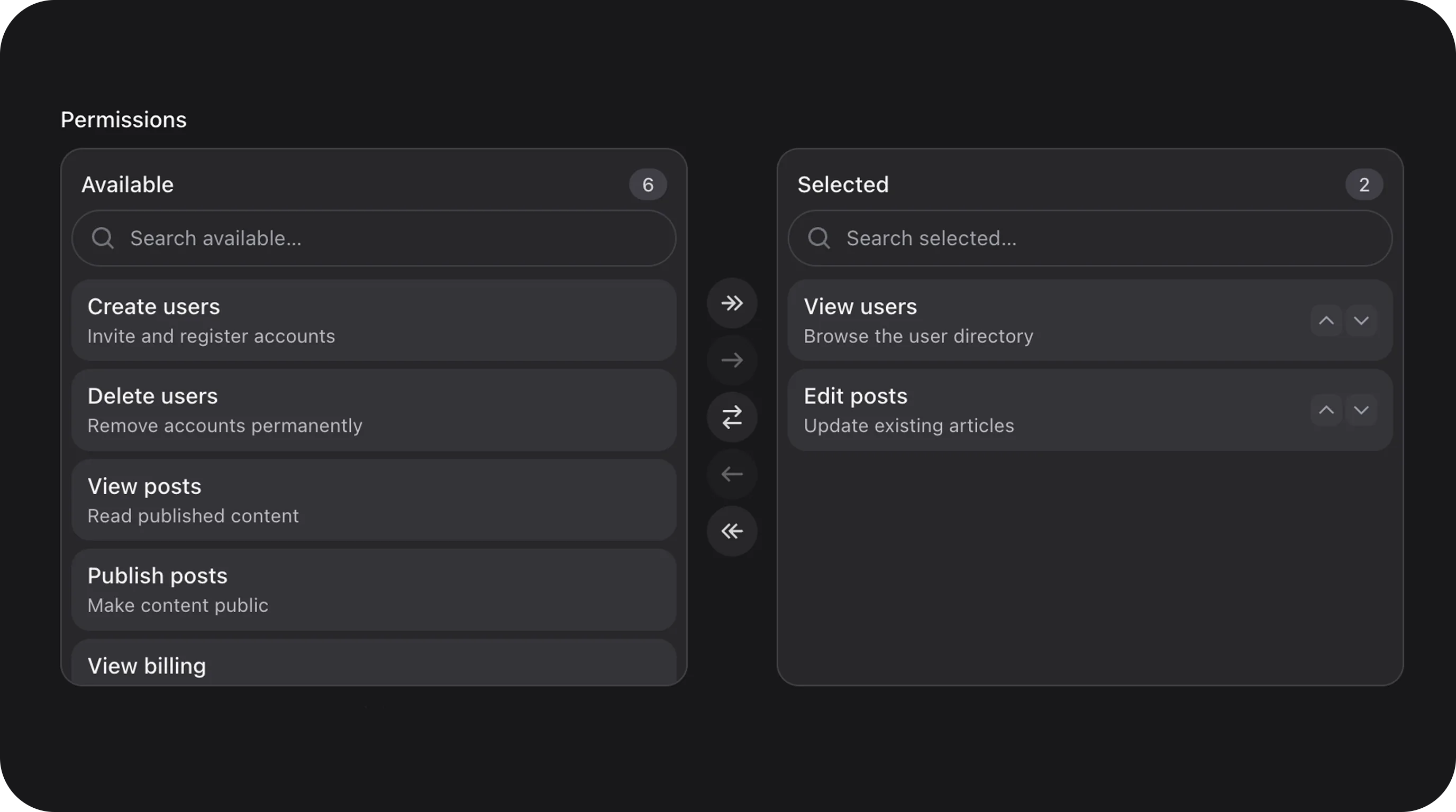DualListboxField - Highly interactive searchable dual panel transfer list for selecting and reordering multiple options in Filament v5