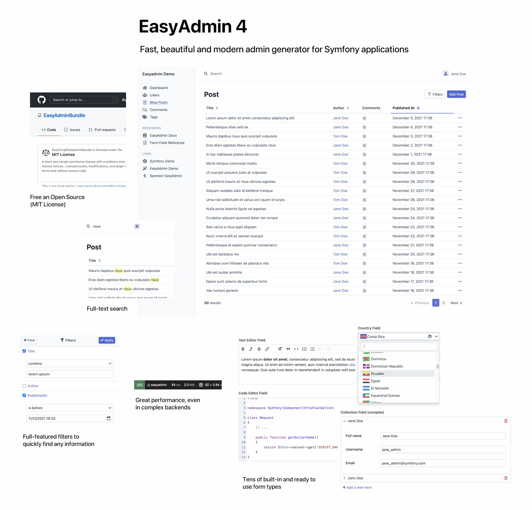 EasyAdmin, a fast, beautiful and modern admin generator for Symfony applications