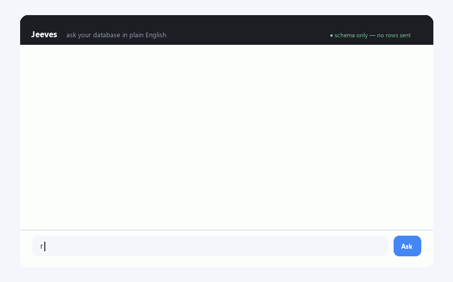 Asking a database questions in English - revenue by city, narrowed to one city, then broken down by client - with the model receiving only table and column names