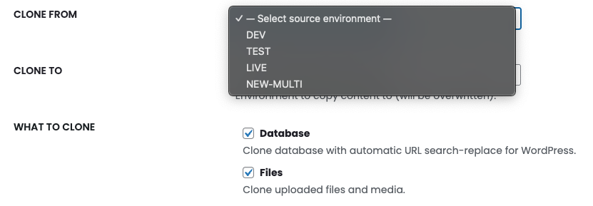 Clone page - clone from options