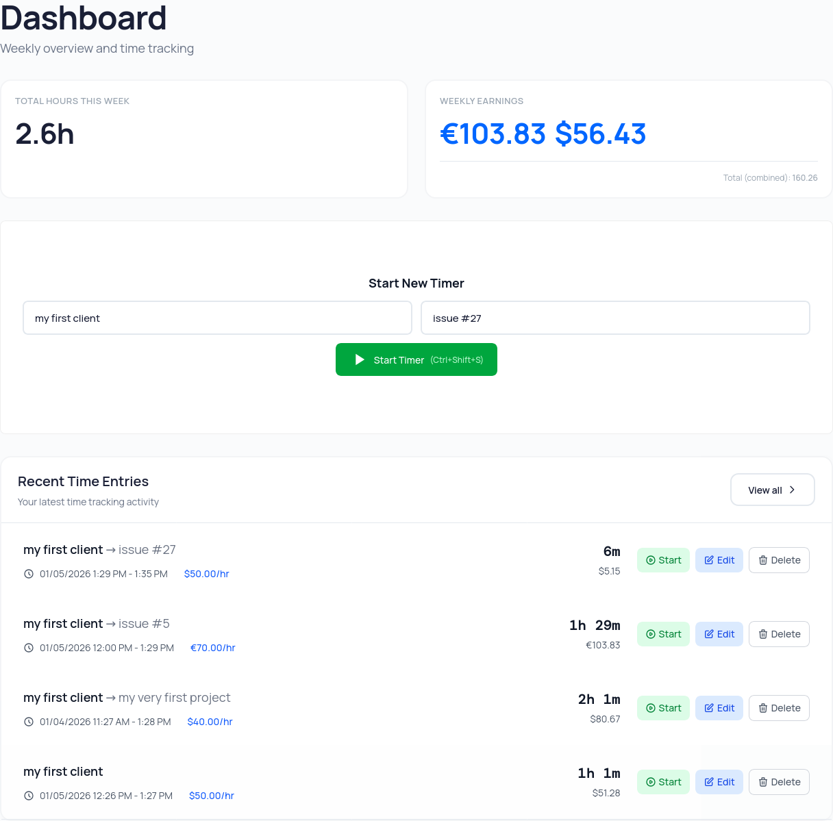 SimpleTimer Dashboard