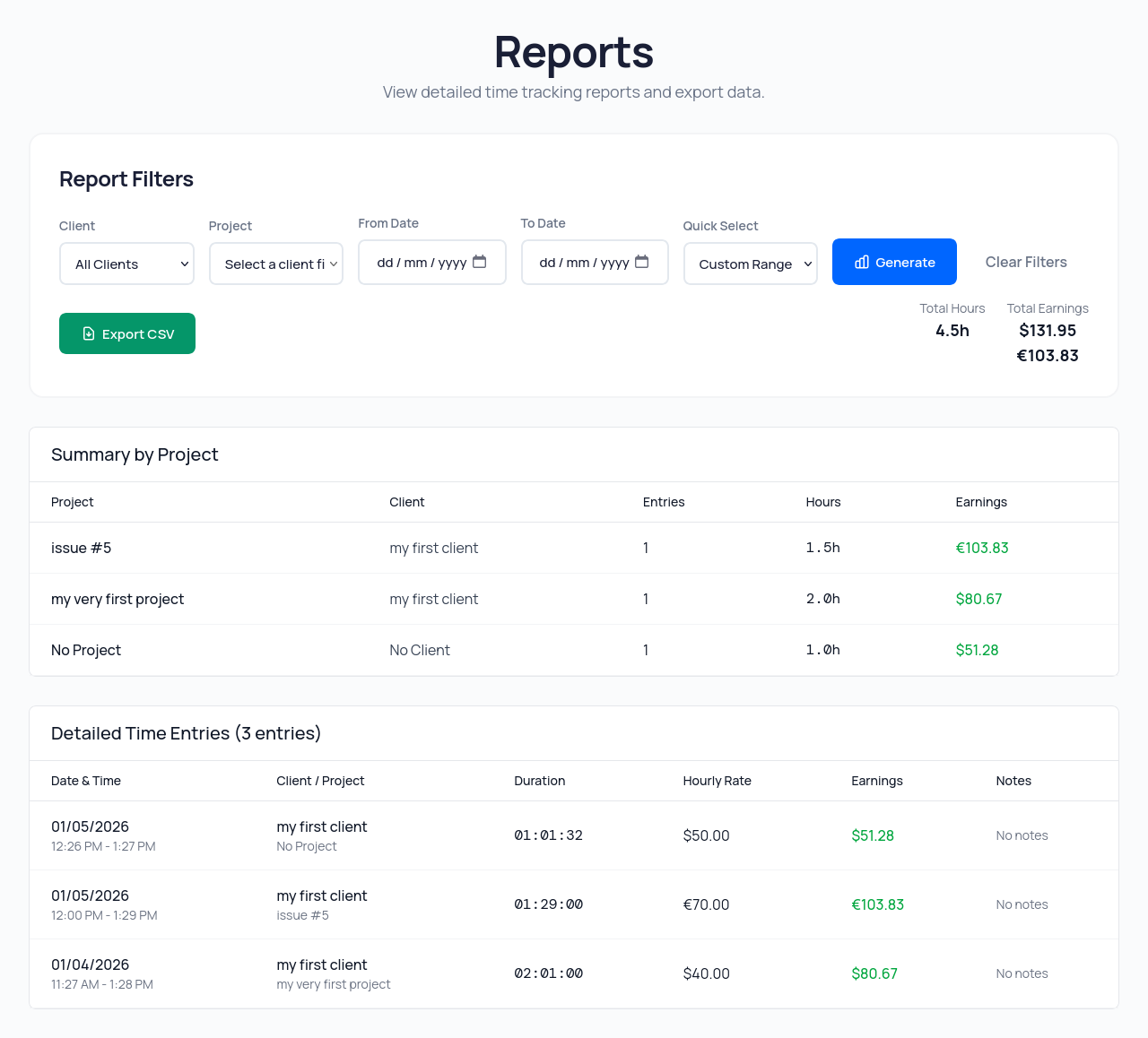 Reports and CSV Export