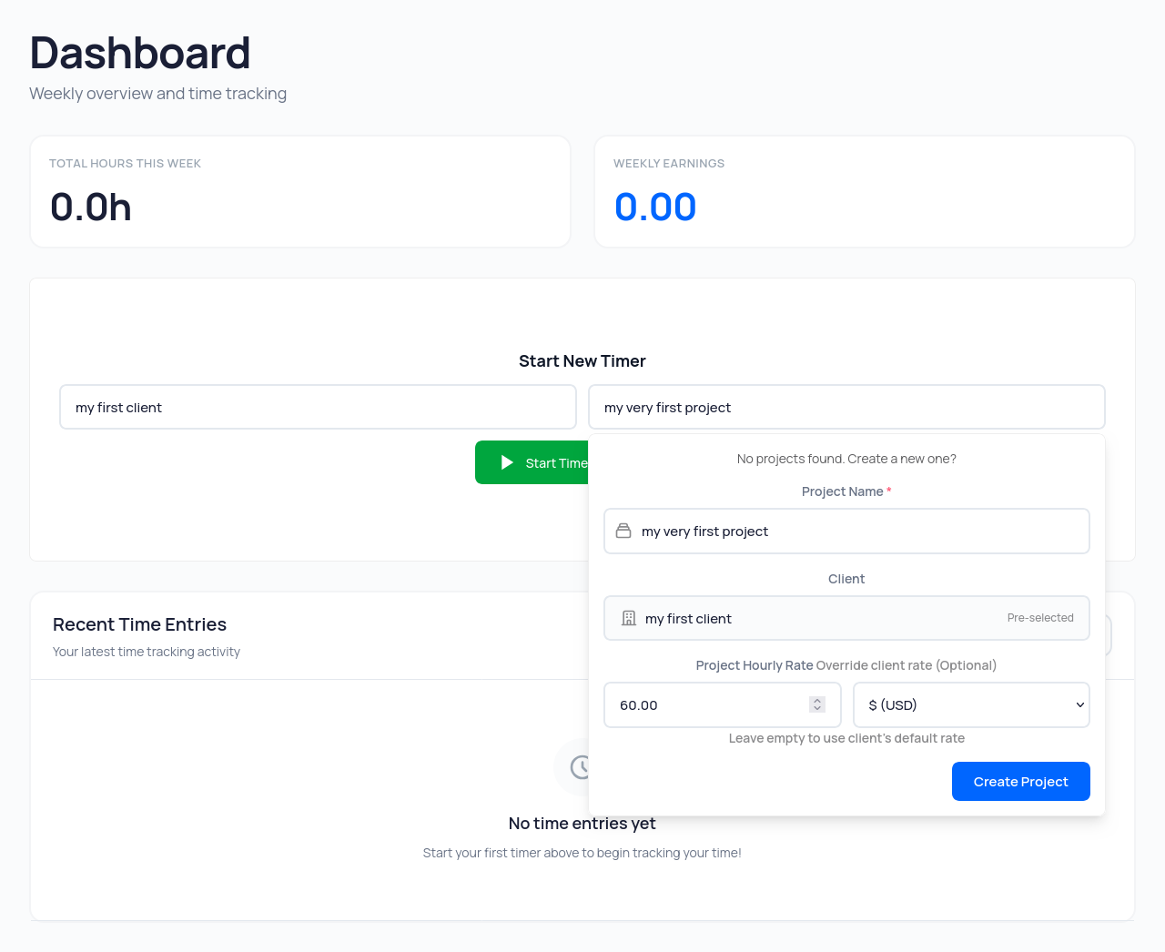 Create Client & Projects On The Fly