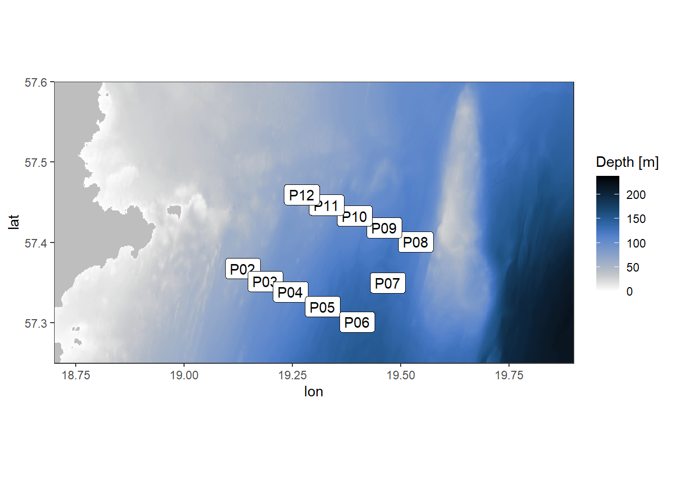 Location of stations sampled between the east coast of Gotland and Gotland deep.