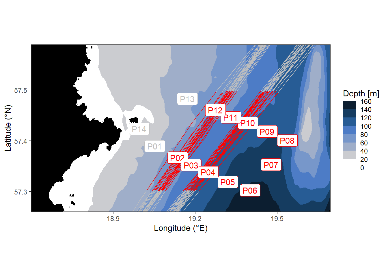Location of stations sampled between the east coast of Gotland and Gotland deep.