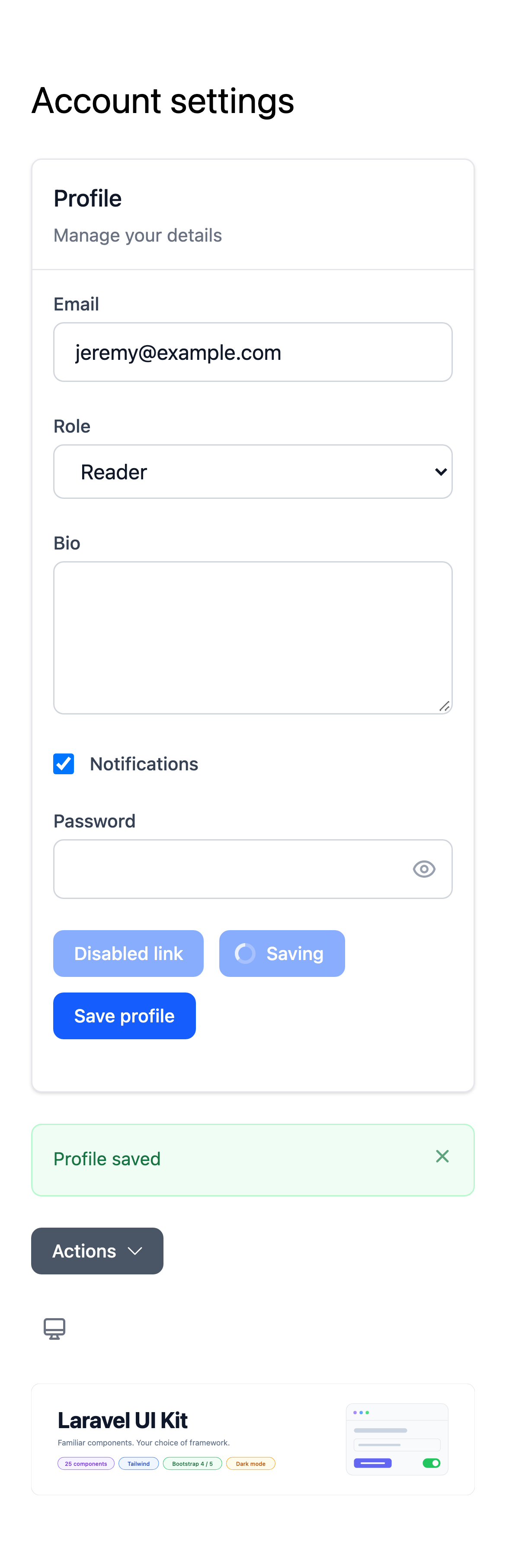 Mobile account settings in light mode