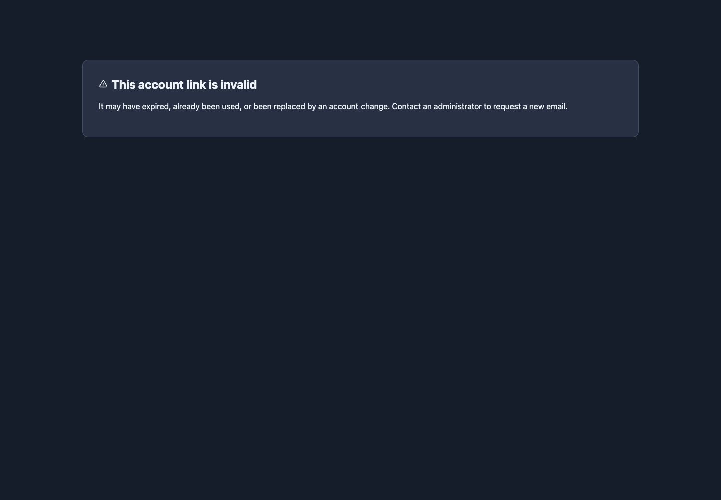 Invalid or expired account link confirmation page