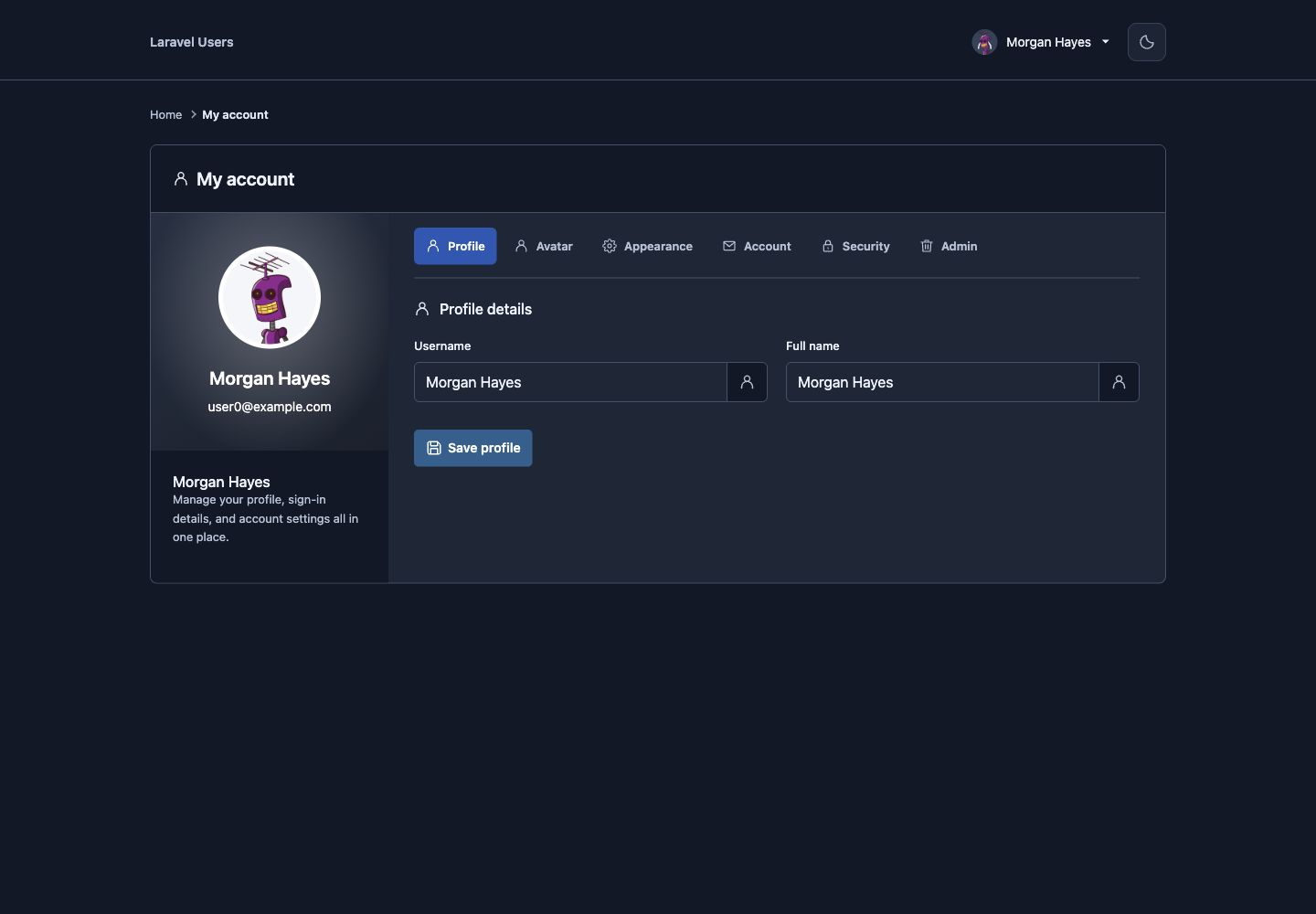 Signed-in account settings