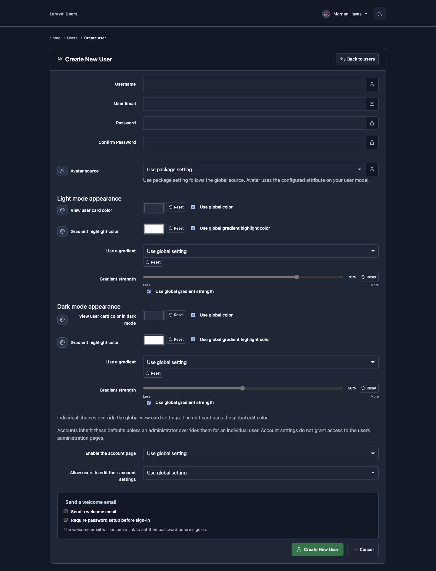 Create user form
