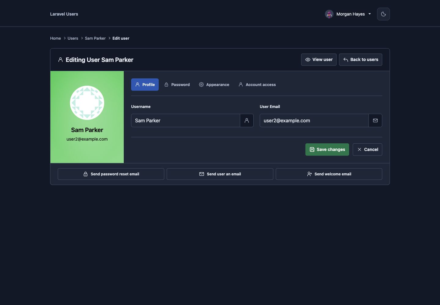 Edit user form