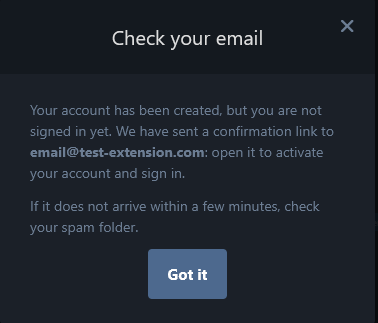 Check your email dialog