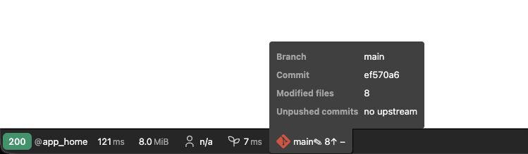 GitProfilerBundle segment in the Symfony debug toolbar