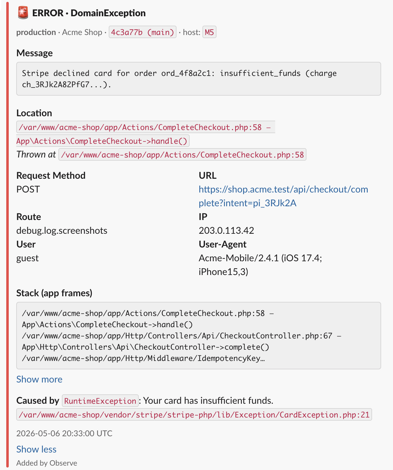 Exception with a Caused-by chain