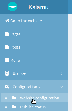 Website configuration menu