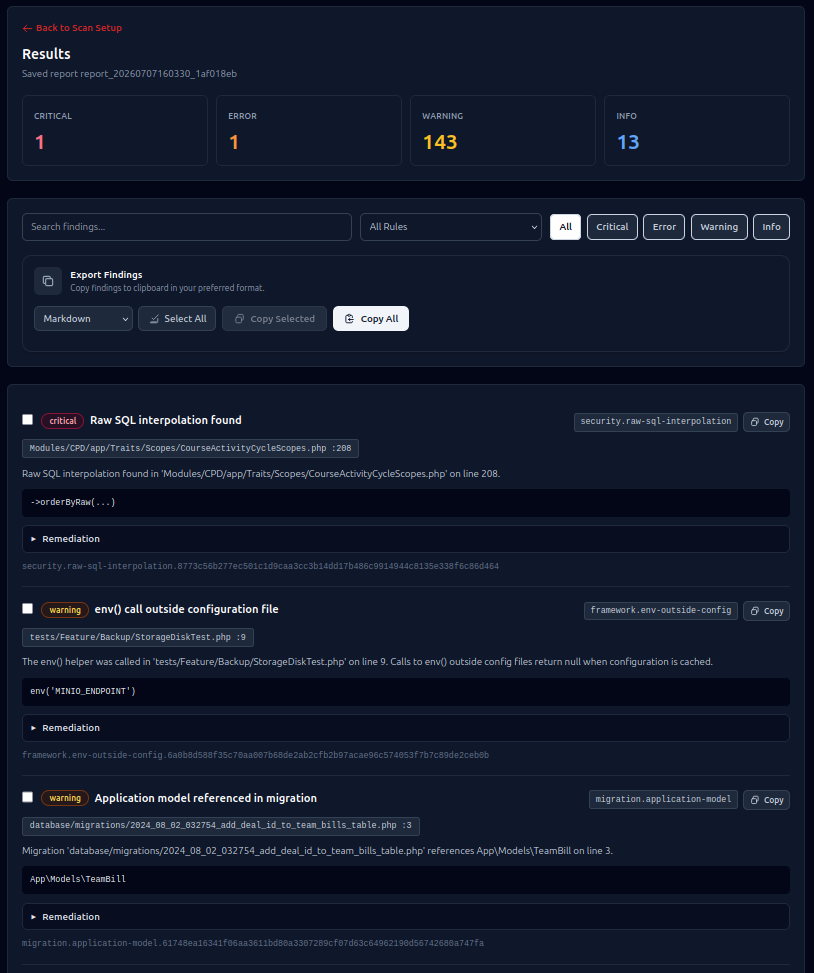 Laravel Doctor dashboard reports view