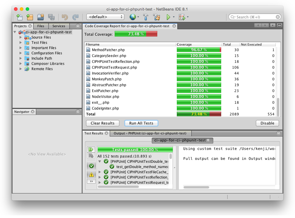 Screenshot: Running tests on NetBeans 8.1