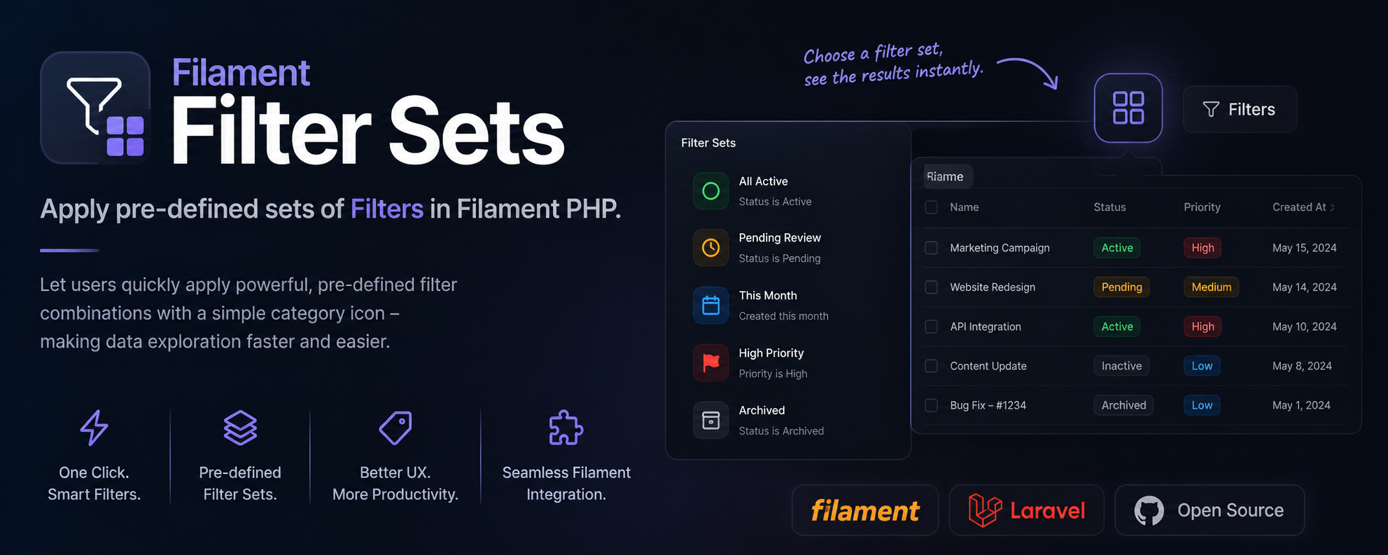 Filament Filter Sets — apply pre-defined sets of filters in Filament PHP