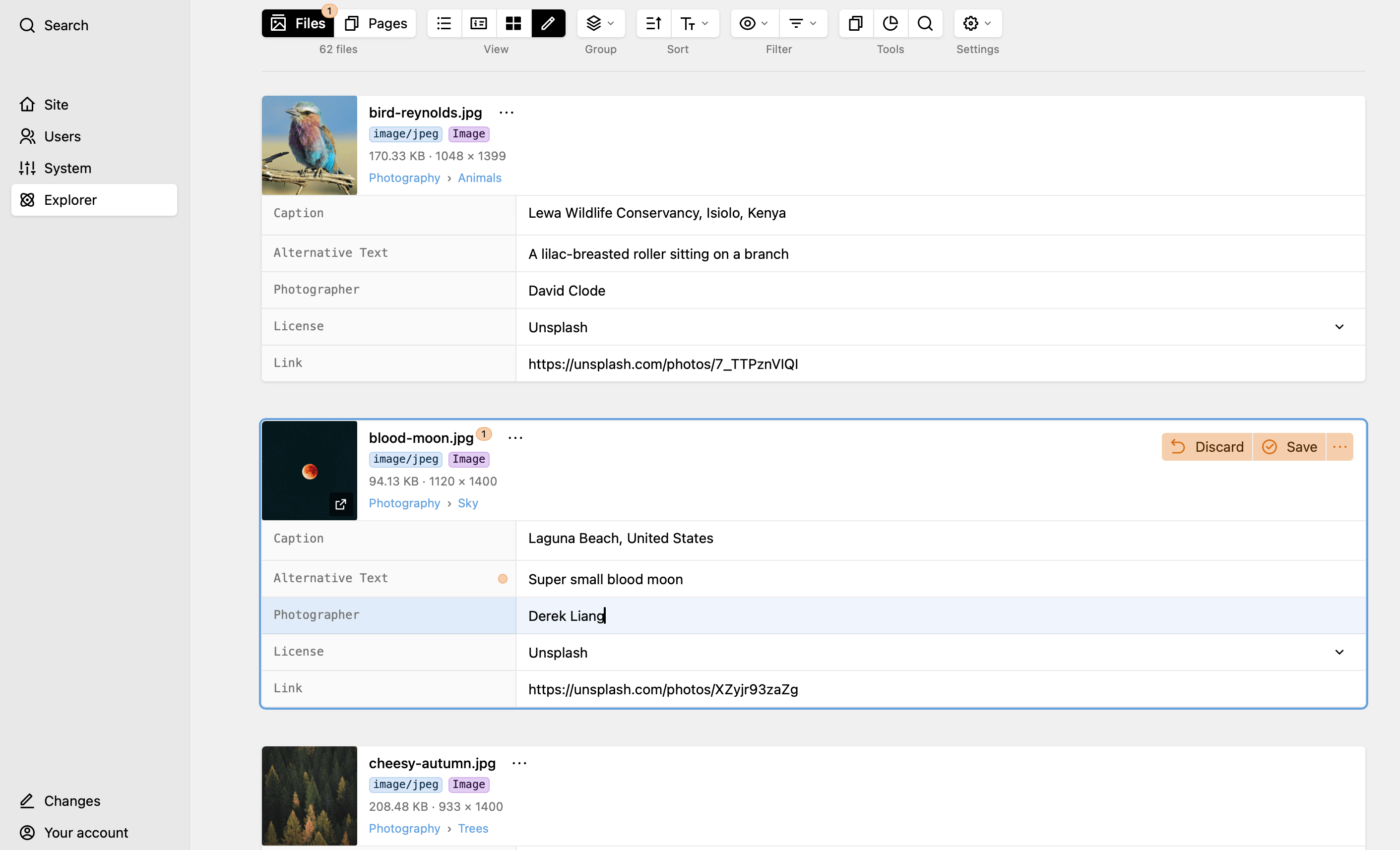 The edit view