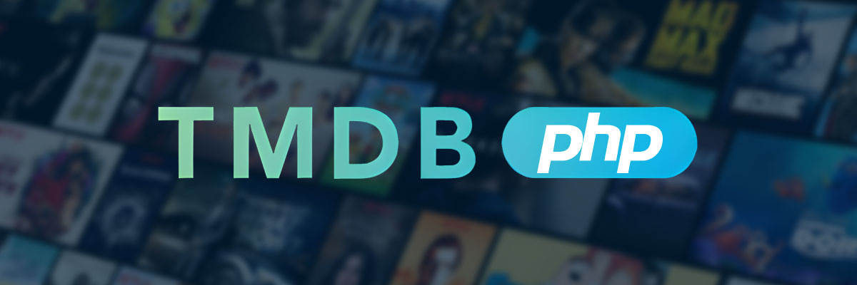 Banner with a lots of movies and TV series in background and PHP TMDB title