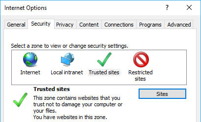 Internet Explorer "Security" tab